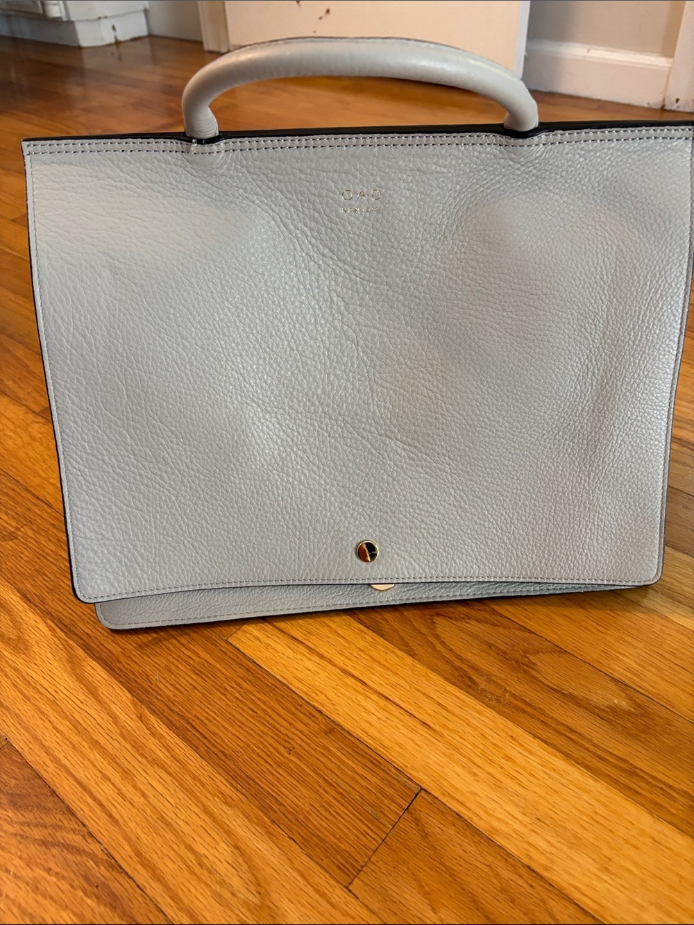 Light Gray Leather Top-Handle Satchel